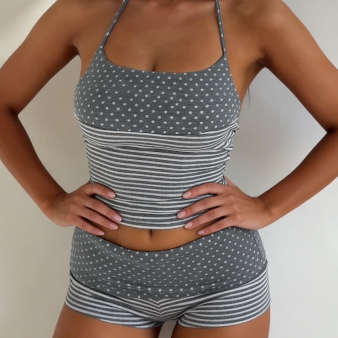 Casual Home Wear Halter Top And Shorts Set