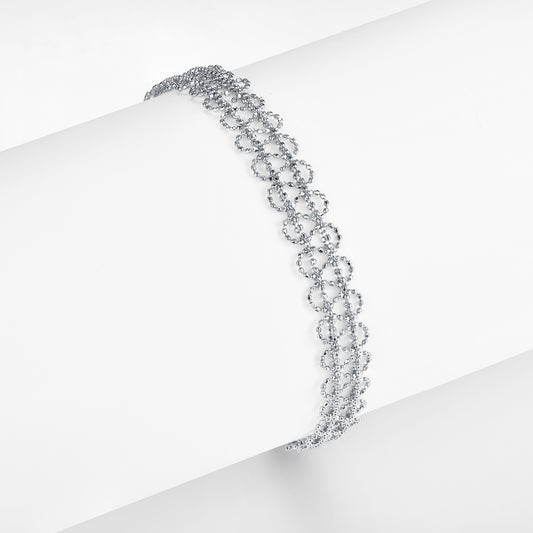 S925 Sterling Silver Hollow Circle Link Bracelet For Women 18.5cm Adjustable 9.0mm Width Lightweight 3.2g Platinum Plated Gift Box