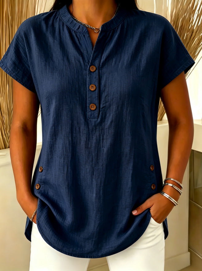 Womens Fashion Plus-Size Casual V-Neck Button-Up Shirt
