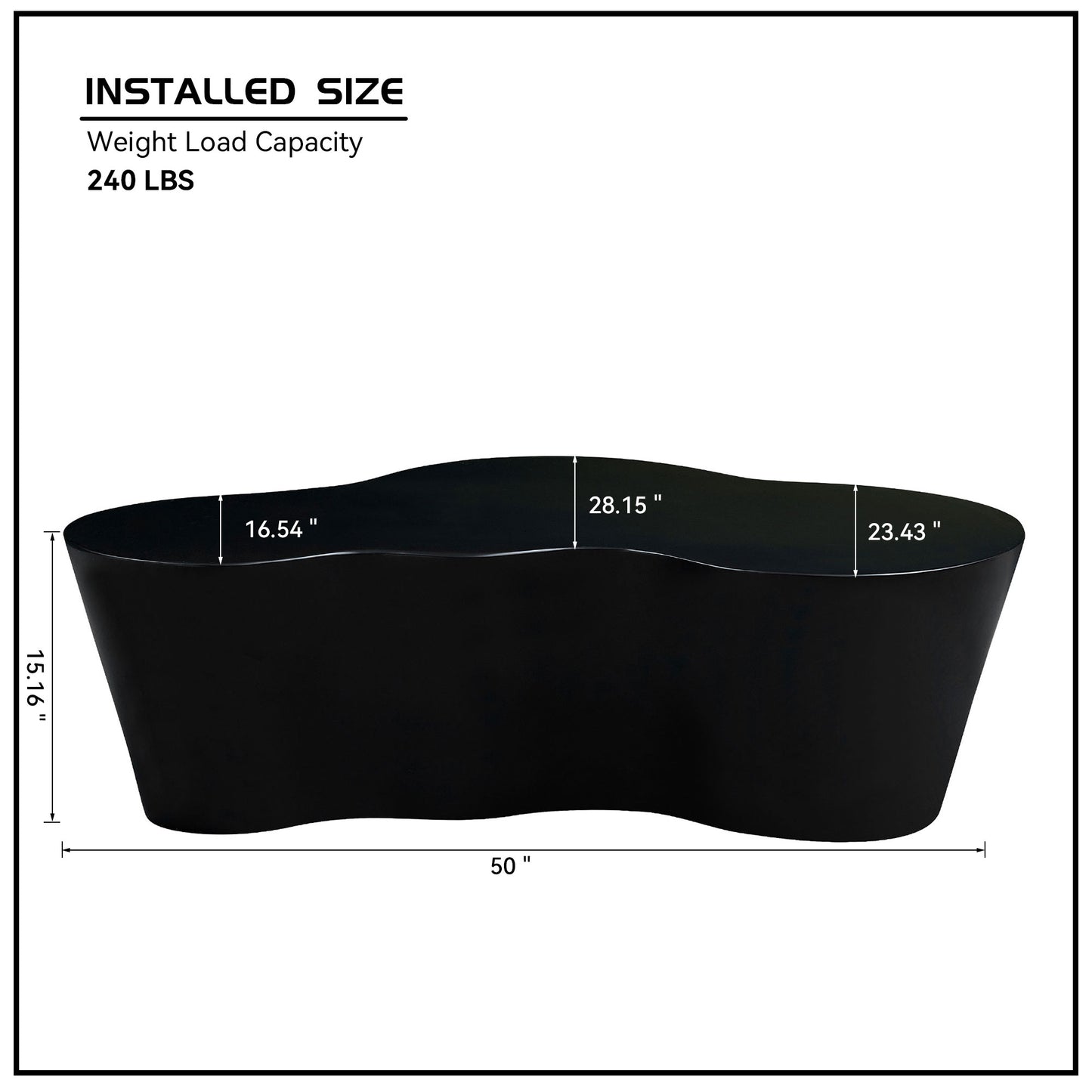 50 Inch Unique Shape Coffee Table Sturdy Fiberglass Tea Table For Living Room No Need Assembly Black