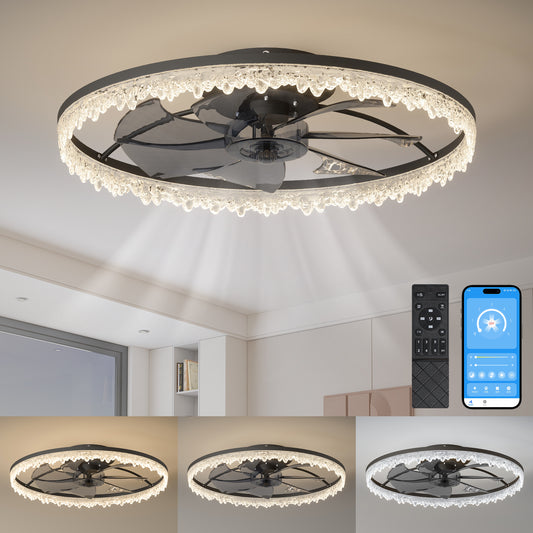 20-inch Black Smart Ceiling Fan Light With Silent Function, Multi-Speed Adjustment For Bedroom, Study Room, And Dining Room
