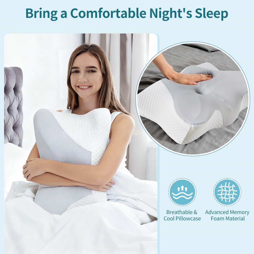 Cervical Neck Pillow, Cooling Ergonomic Memory Foam Pillows  Dual Height Orthopedic Support Contour Pillow For Side