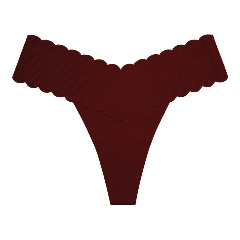 Plus-size Wavy-edged V-shaped Breathable Cotton-crotch Fitness Thong