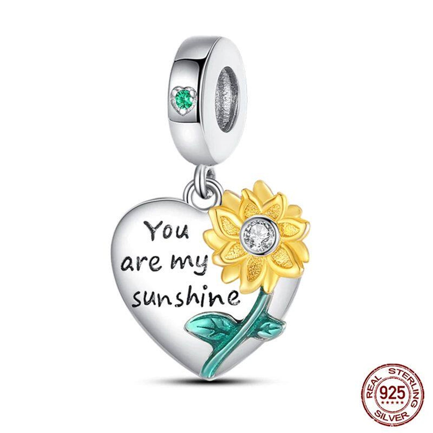 New 925 Sterling Silver Fashion Golden Sunflowers Heart