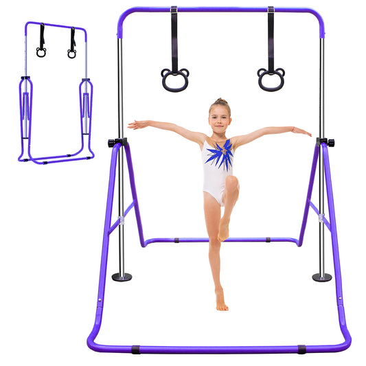 Children's Gymnastics Bar, Height Adjustable From 88.9 -- 129.54 Cm, Convenient For Storage, Non-slip, Suitable For Home Outdoor Training For Beginners And Young Athletes, Purple.