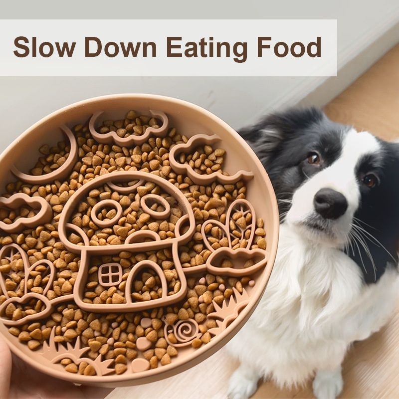 Silicone Mushroom House Pet Slow Feeder Bowl