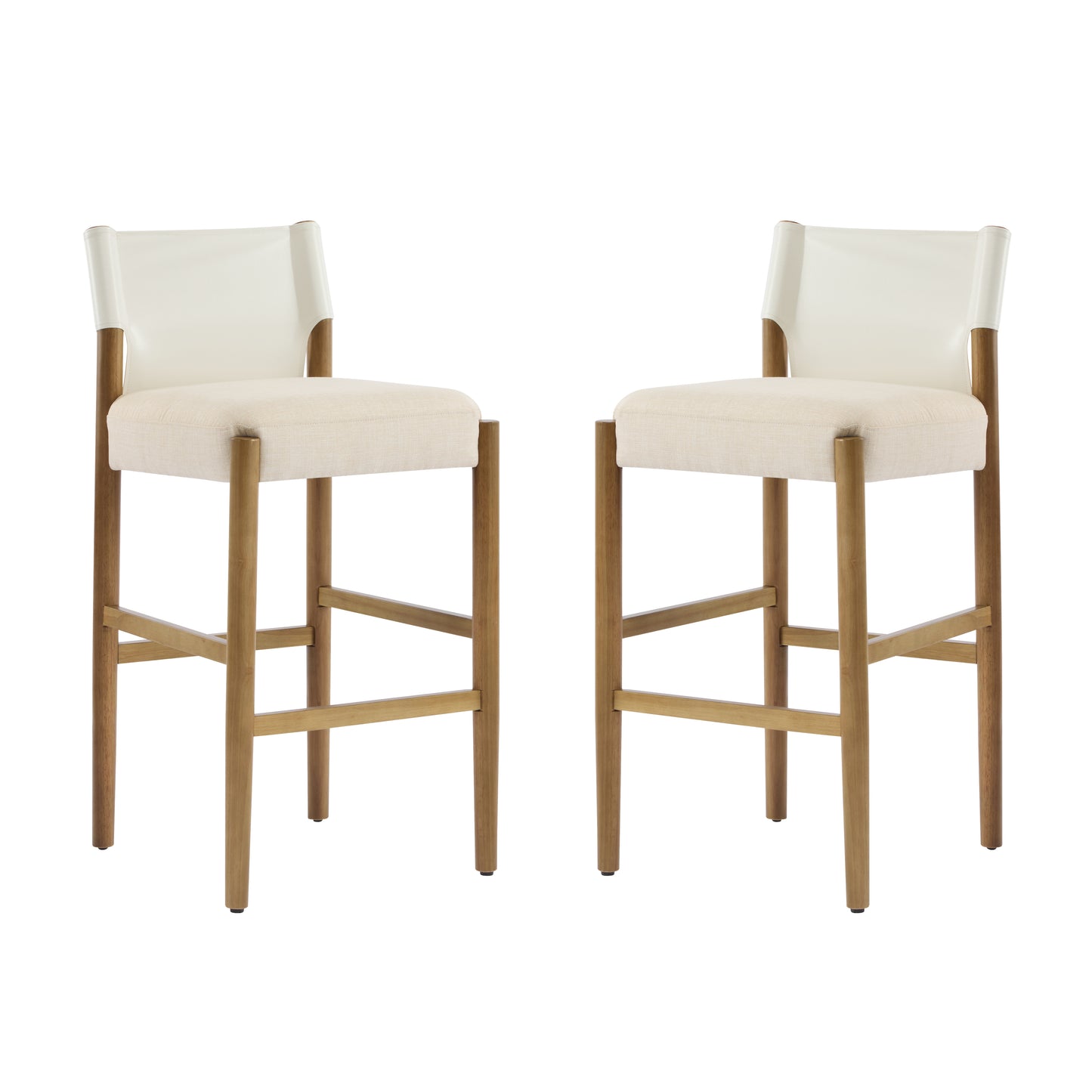 28.5, Modern Solid Wood Bar Stool With Polyester Cushion - Minimalist Kitchen Island Stool For Breakfast Nook & Home Bar  Neutral Tone Design , Set Of 2