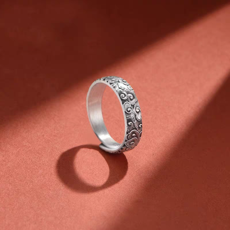 1 Pair 999.9 Sterling Silver Vintage Cloud Open Couple Rings, Retro Chinese Style, Perfect For Daily Wear & Valentine's Day Gift