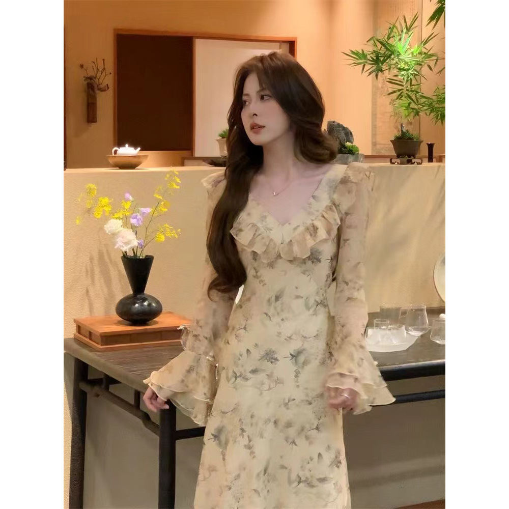 Tea Break Gentle Style Floral Dress For Women