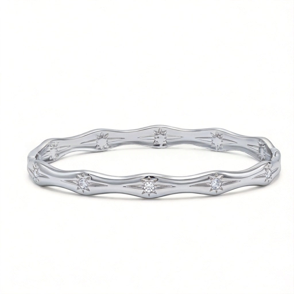 Diamond-Encrusted Stainless Steel Adjustable Open-End Fashion Bracelet
