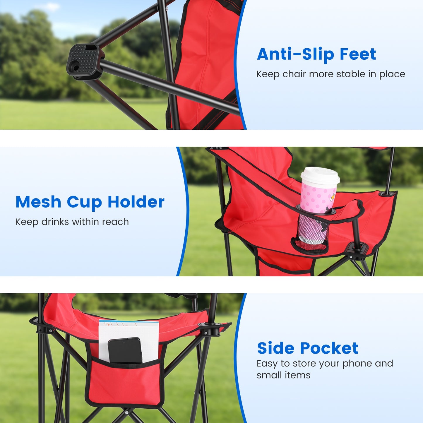 1Pc Camping Chair With Umbrella Lightweight Foldable Outdoor Chair With Cup Holder Detachable Sun Canopy Carrying Bag 330LBS Max Load For Beach Picnic Travel Concert Outdoor Activities