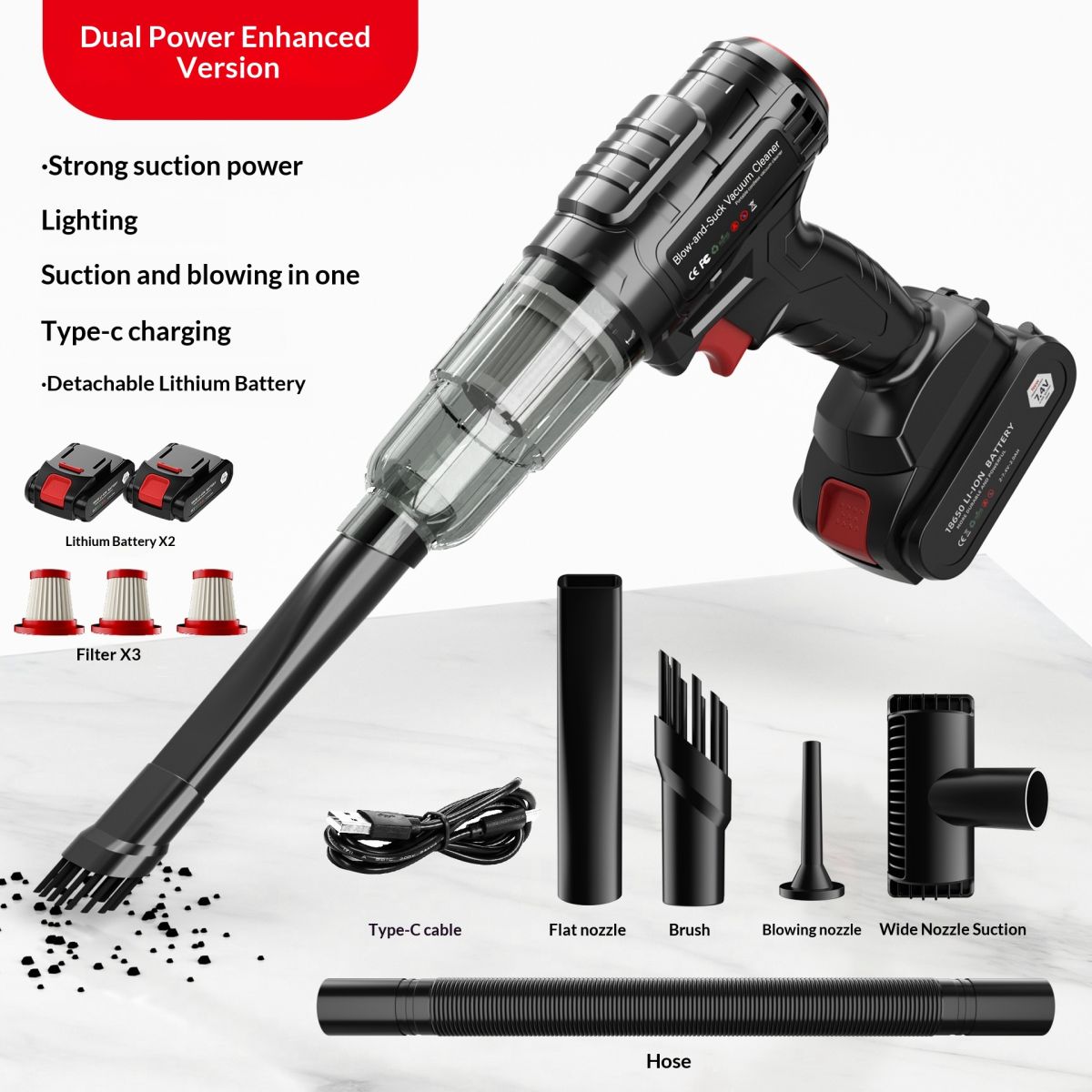 Cordless Lithium Handheld Car Vacuum Cleaner, Detachable Mini Powerful High Suction Vehicle Vacuum With Wireless Charging