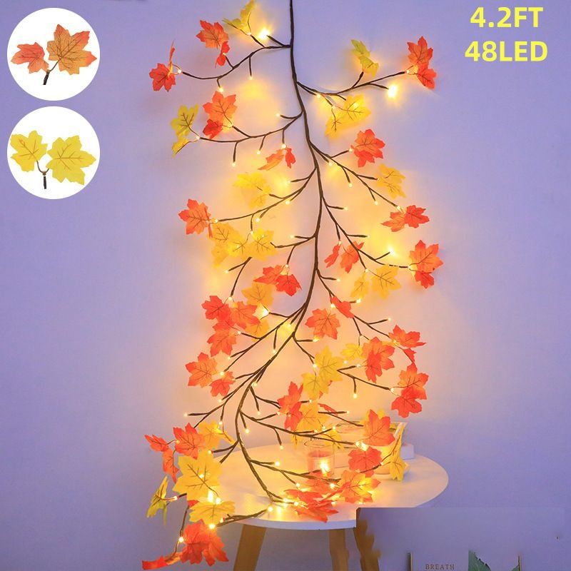 9.52FT  144 LED Autumn Decorative Lights, Home USB-powered Waterproof Autumn Wreath, Suitable For Indoor And Outdoor Decoration During Halloween And Thanksgiving