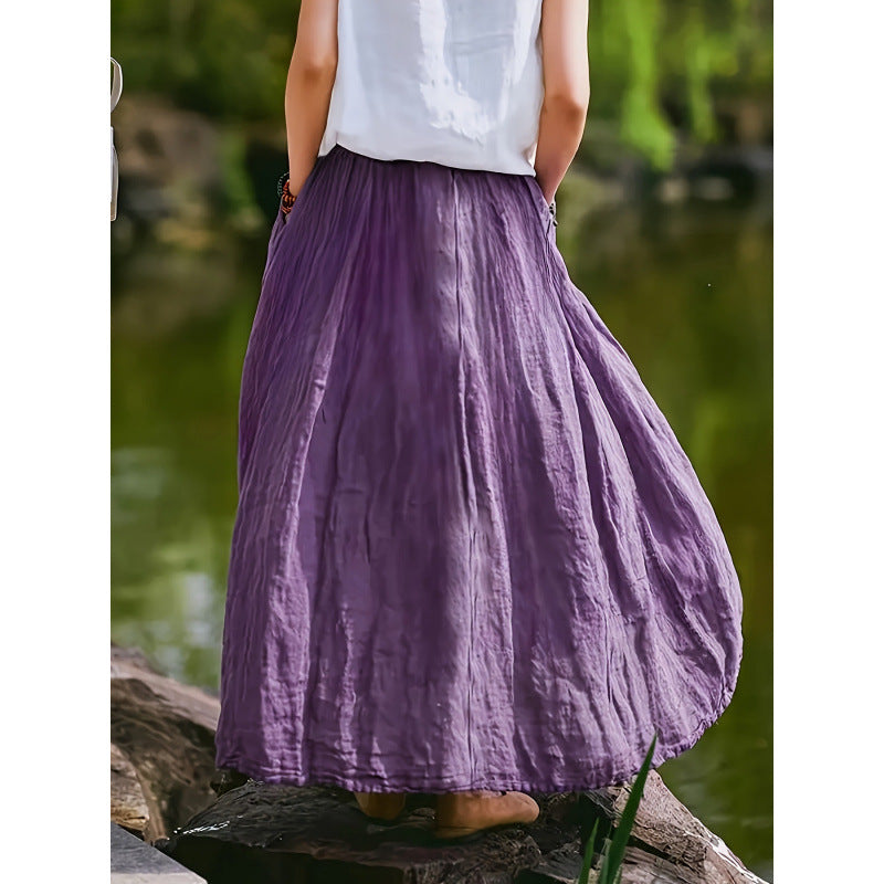 Women's Vintage Style Skirt - A-Line High Waist Cotton Blend Midi Skirt for Casual and Office Wear