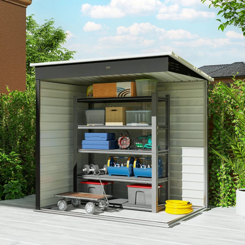 6' X 4' Outdoor Garden Shed, Metal Storage Shed With Lockable Door And Gloves For Backyard Garden Patio, Dark Gray Multiple Packages