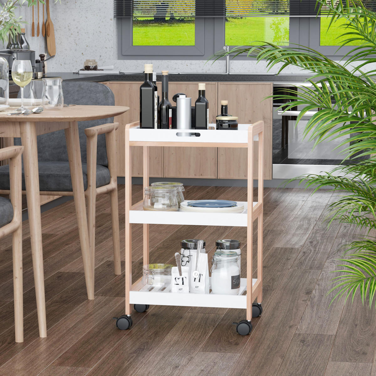 3-Tier Mobile Kitchen Trolley Cart Storage Shelves Rack Rolling Wheels White 46 X 35 X 74.5 Cm