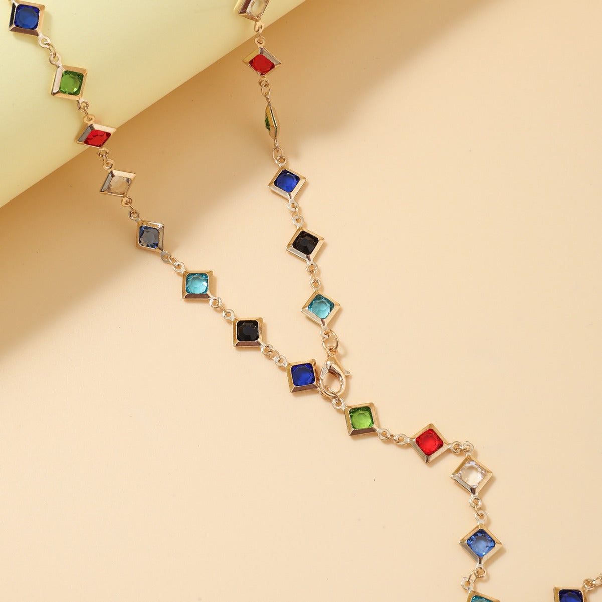Cross-Border European Fashion Jewelry, Colorful Crystal Chain Necklace, Sweet Tassel Alloy Multi-Layer Clavicle Chain For Women