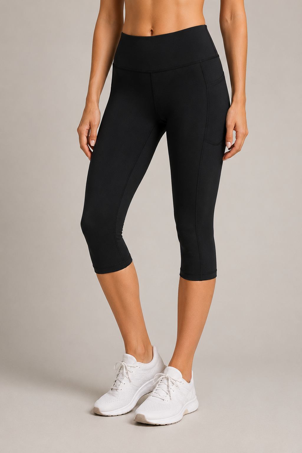 Women's High Waist Capri Leggings With Side Pocket Stretch Cropped Active Pants