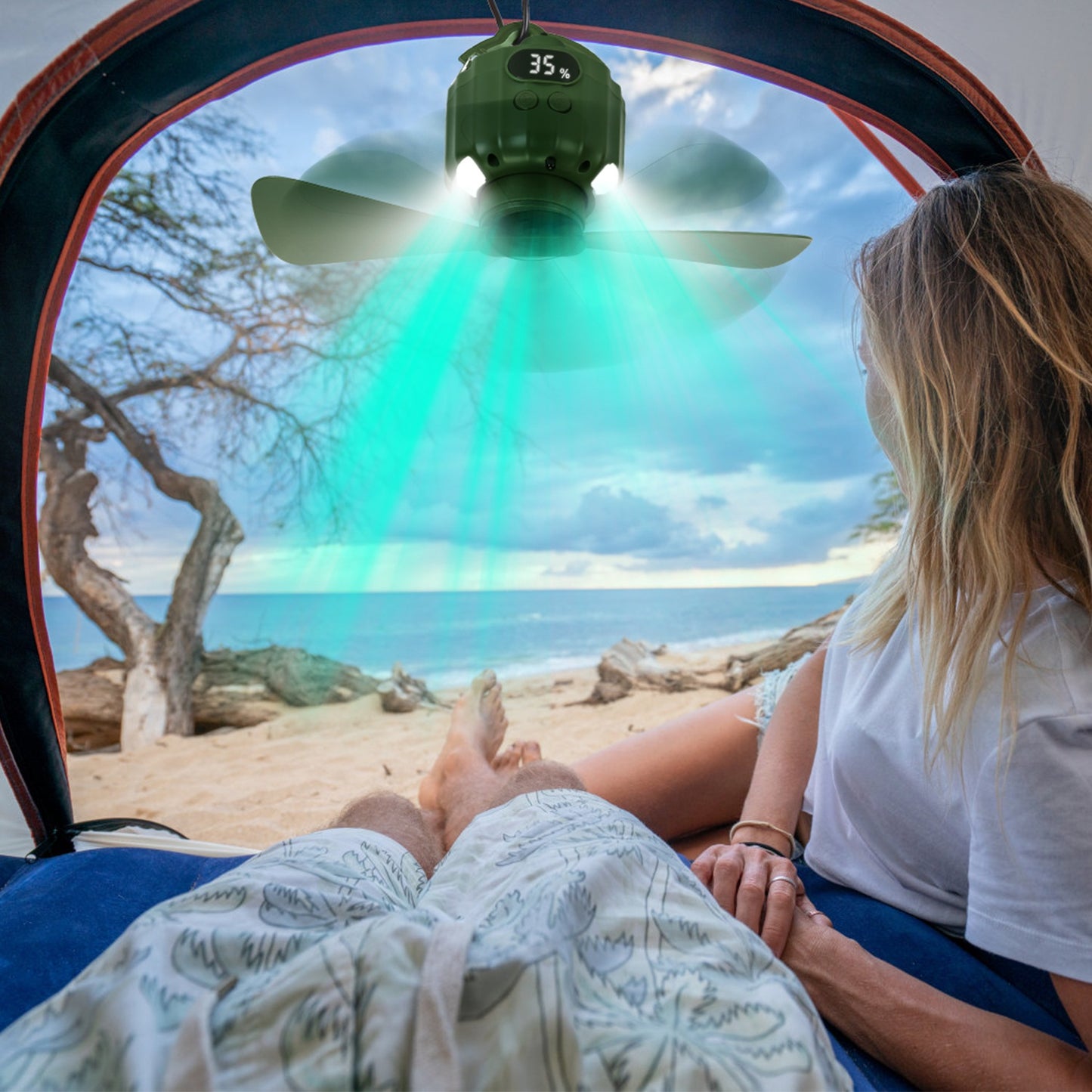 3-in-1 Camping Fan With LED Lantern, Hanging Tent Fan 3 Wind Speeds, Remote Control Timer, USB Power Bank, Low Noise Rechargeable Fan With Battery Display, Detachable Blades For Outdoor Indoor Use