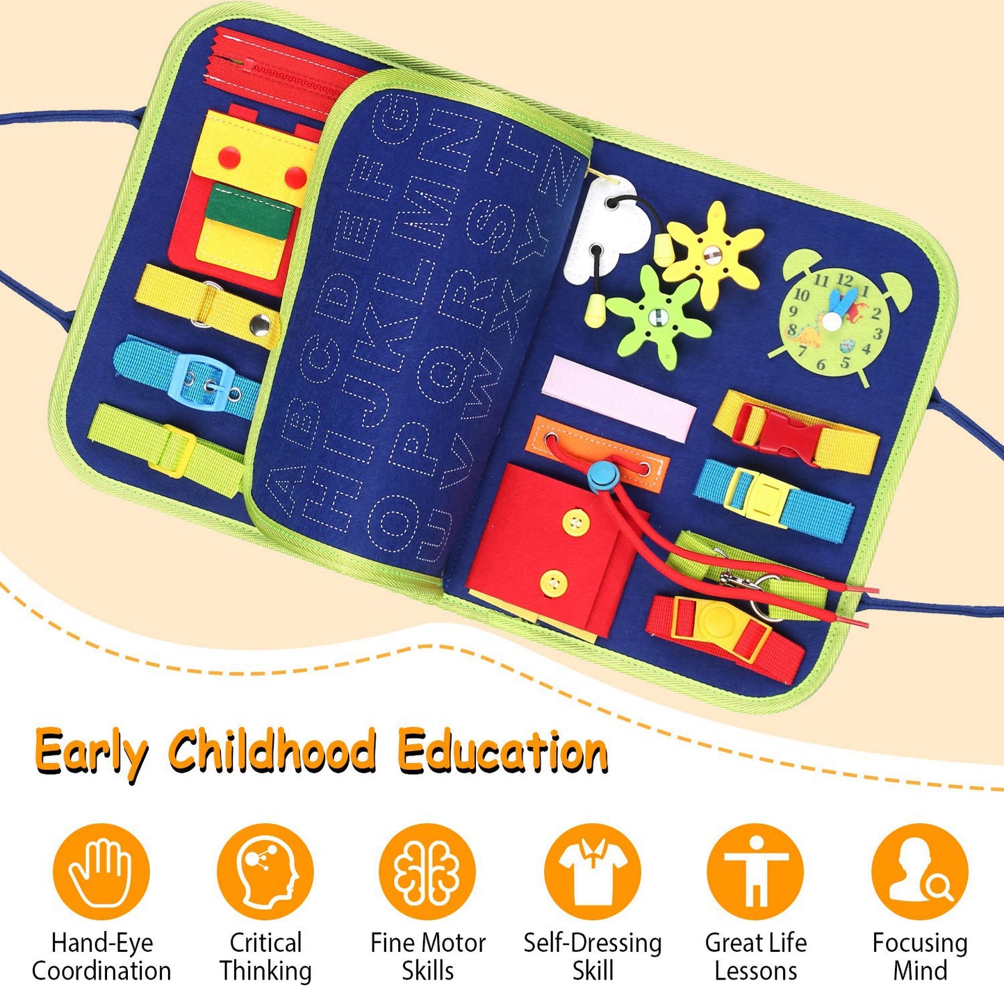 1Set Kids Busy Board Sensory Activity Board Preschool Learning Toys Montessori Educational Gift For 1 To 6 Years Old Baby Toddler Girls Boys