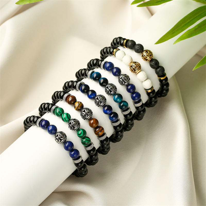 Cross-border Amazon Best Selling Lion Head Bracelet Natural Stone Tiger Eye Agate Beaded Bracelet Manufacturers In Stock Wholesale