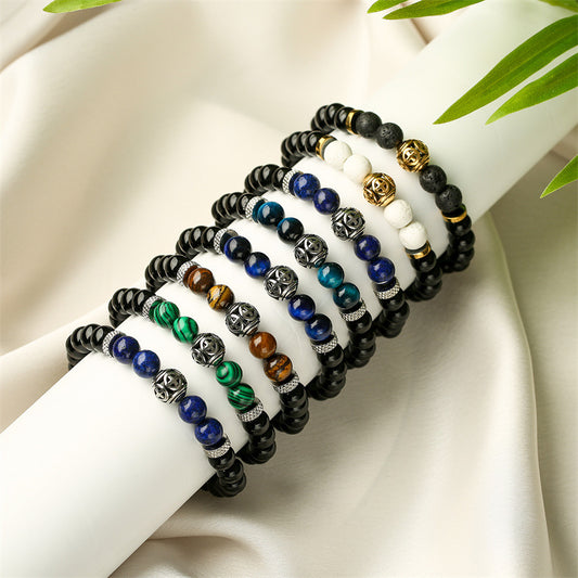 Cross-border Amazon Best Selling Lion Head Bracelet Natural Stone Tiger Eye Agate Beaded Bracelet Manufacturers In Stock Wholesale