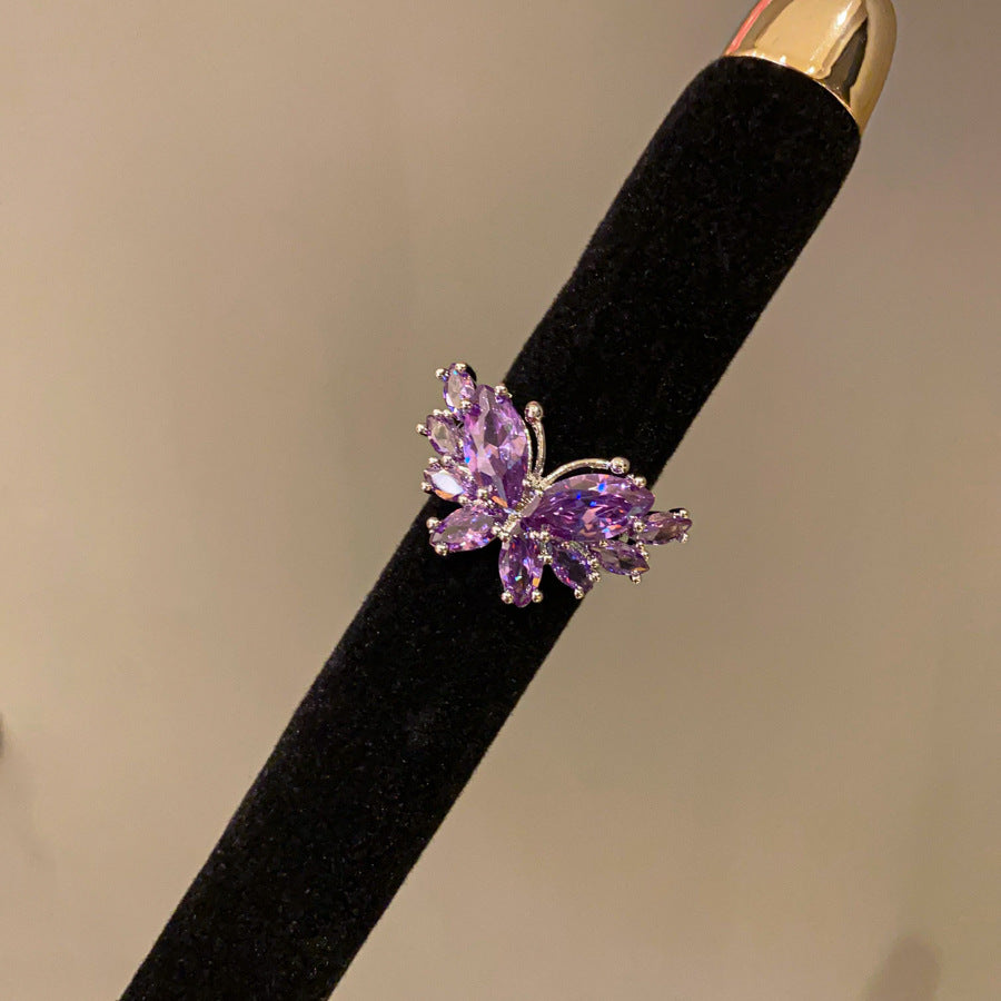 Korean Super Sparkling Zircon Butterfly Open Ring, Fairy Versatile Sweet Temperament Index Finger Ring, Luxury High-end Hand Jewelry For Women