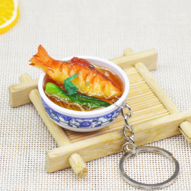 Artificial Food Pendant PVC Egg Noodle Keychain