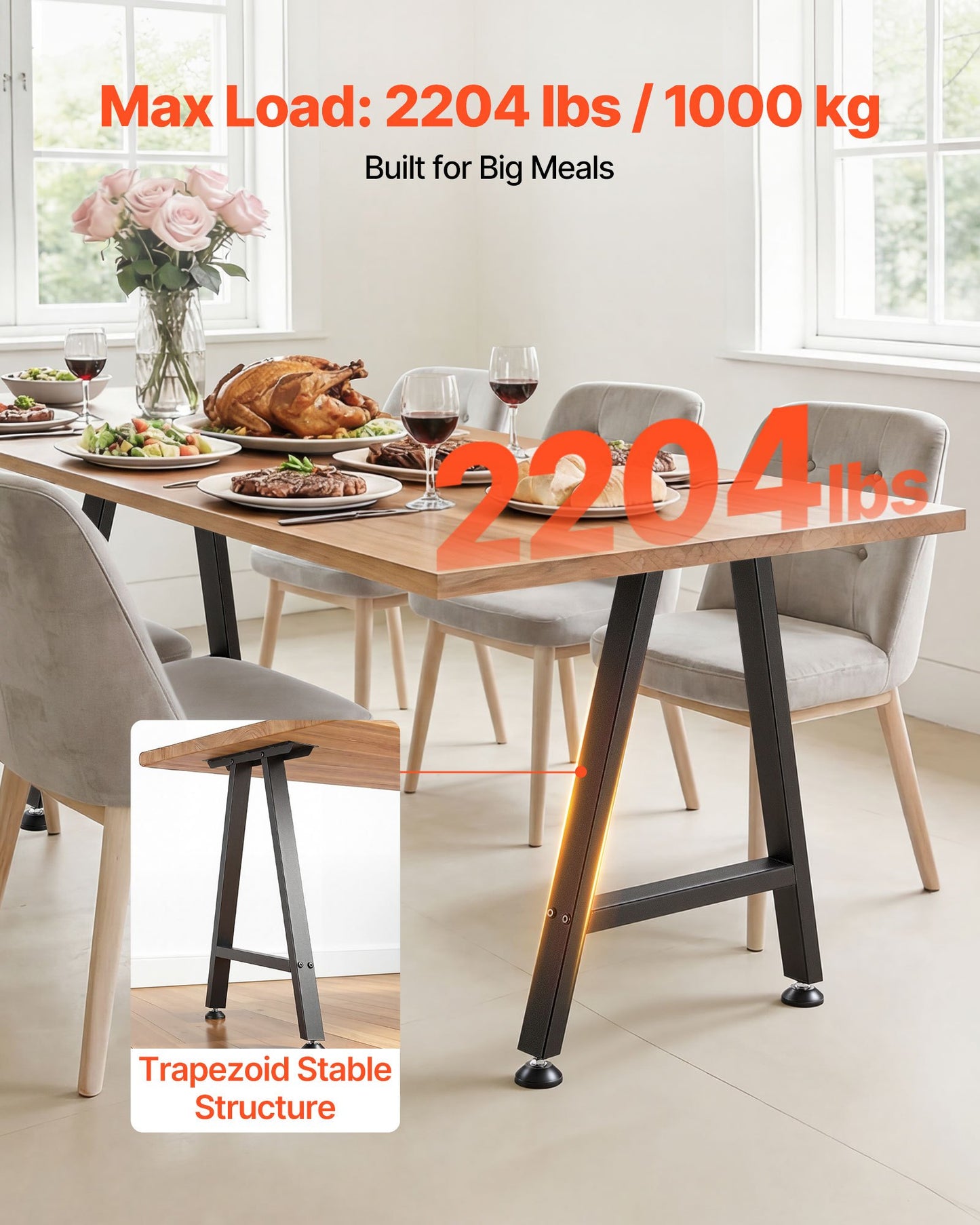 Table Legs, 29.1" H X 21.7" W Trapezoid Steel Furniture Legs, Modular Design, Easy Assembly, 2204 Lbs Max Load Heavy Duty, Ideal For Home Office Desk, Coffee Dinner Bar Tables,Set Of 2, Black