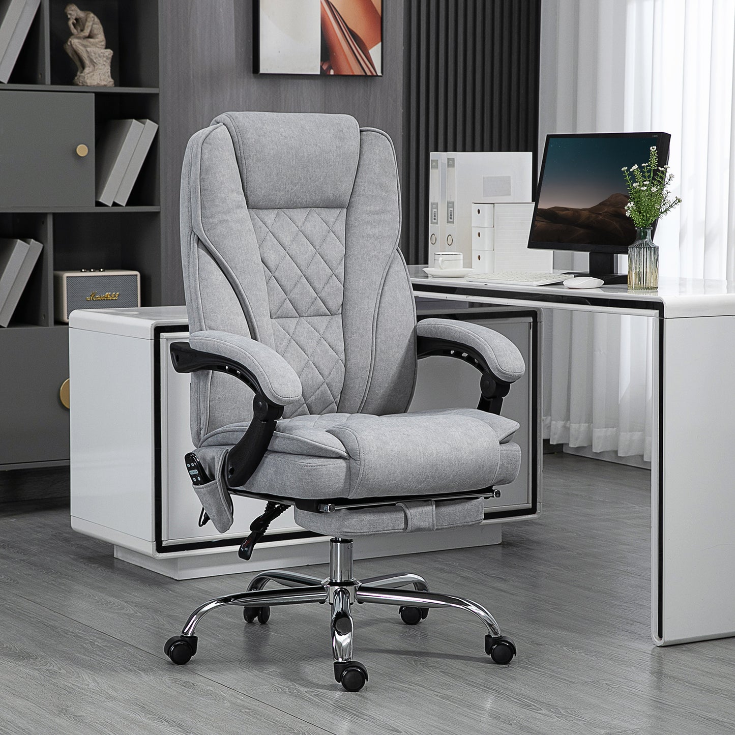 Vinsetto Massage Office Chair, Heated Reclining Computer Chair With Adjustable Height And Footrest, Grey