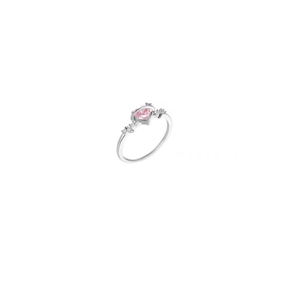 Korean-style Chic And Sweet Pink Diamond Heart Ring