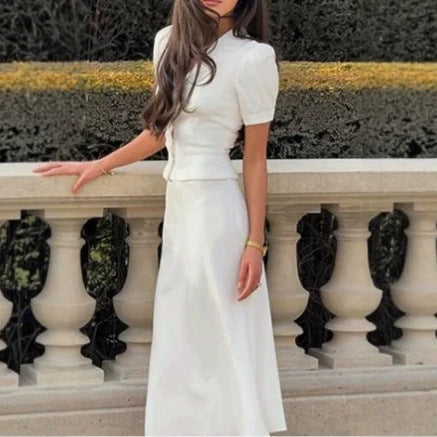 Summer New Arrival Elegant Lapel Single-Breasted Short-Sleeve Top And Sheath Skirt Two-Piece Set