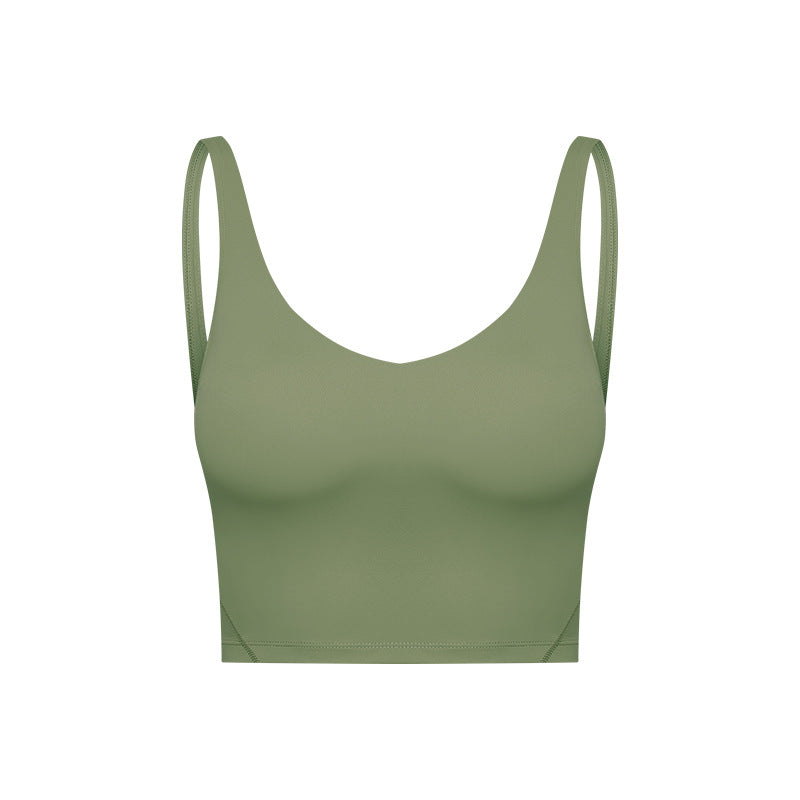 Summer Pure Color Ribbon Chest Pad Nude Feel Back-shaping Running Fitness