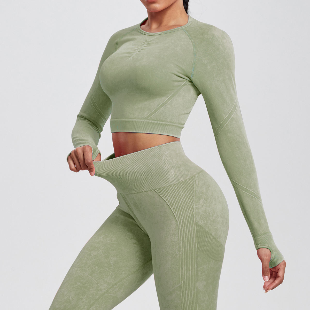Quick-drying Seamless Washing Yoga Exercise Long Sleeve Trousers Suit