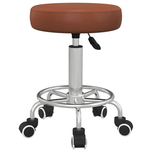 Vinsetto PU Leather Rolling Stool, Height Adjustable Stool Chair With Wheels For Salon, Massage, Spa, Brown