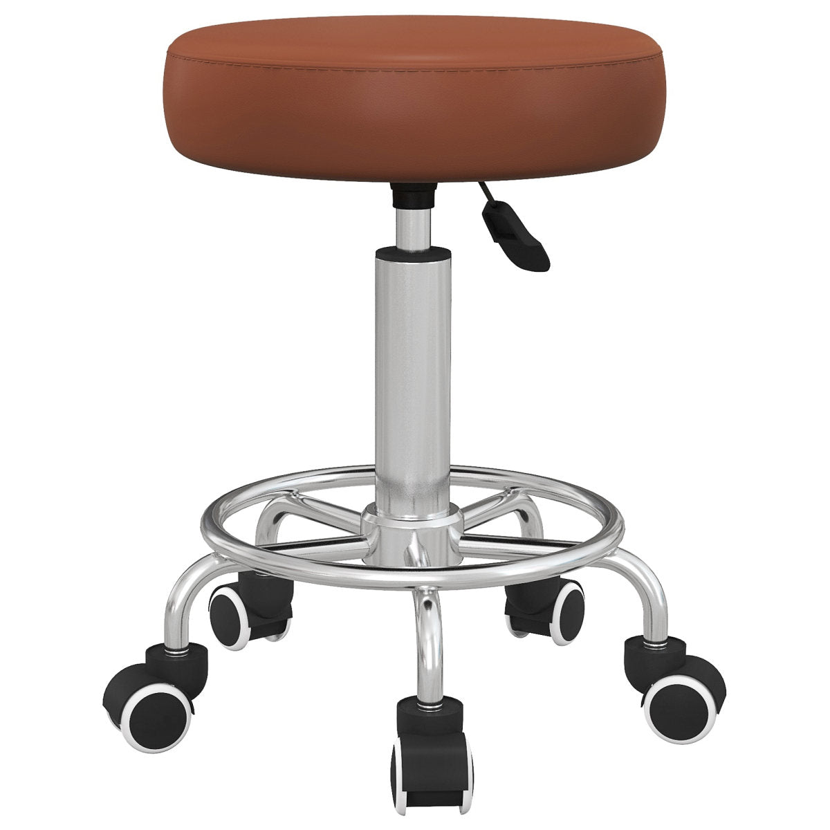 Vinsetto PU Leather Rolling Stool, Height Adjustable Stool Chair With Wheels For Salon, Massage, Spa, Brown