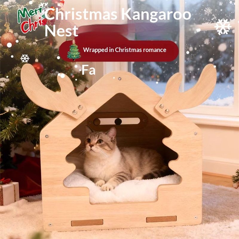 Christmas Cat House And Scratching Post Combo Winter Semi-Enclosed Style
