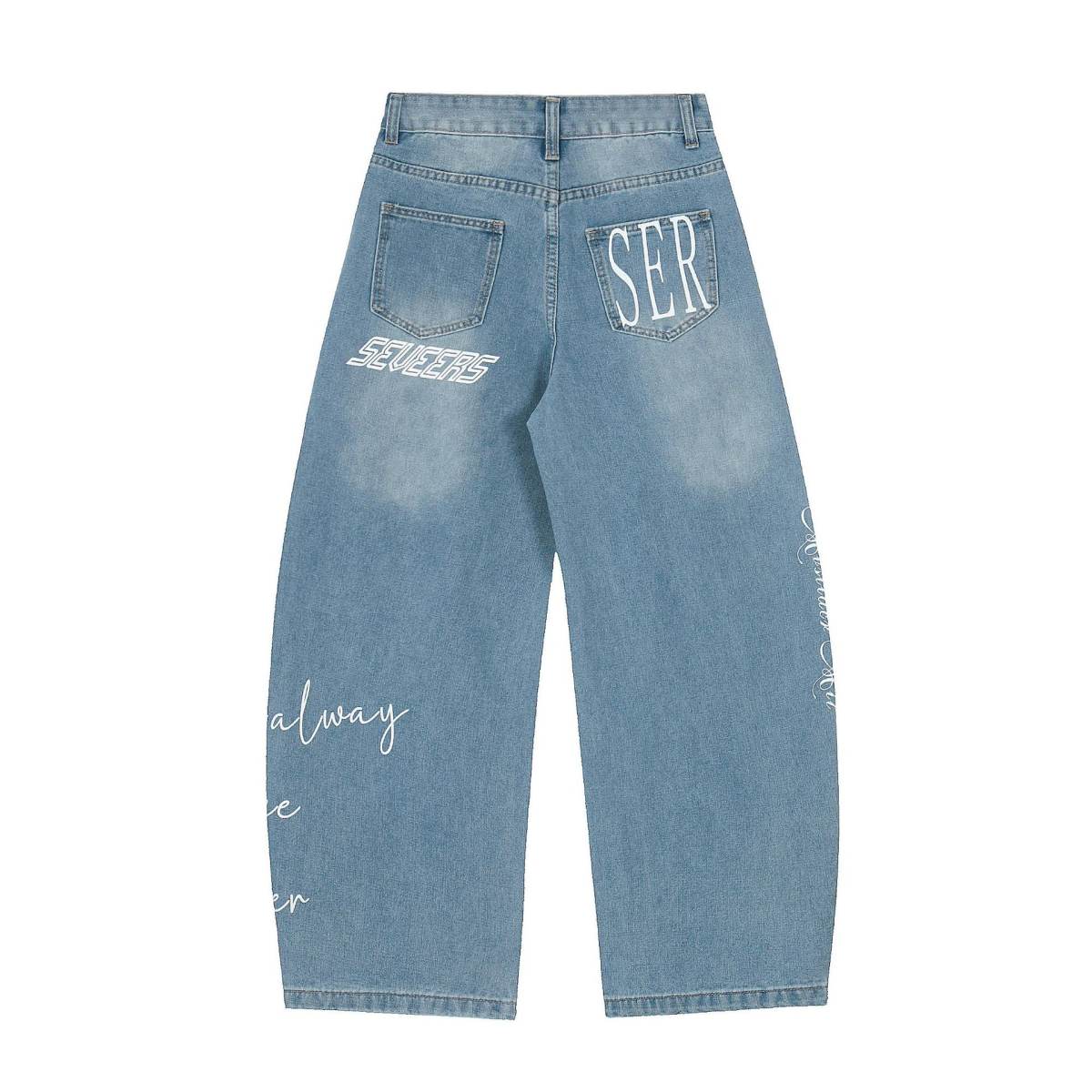 Korean-style Light-wash Wide-leg Denim Jeans For Women