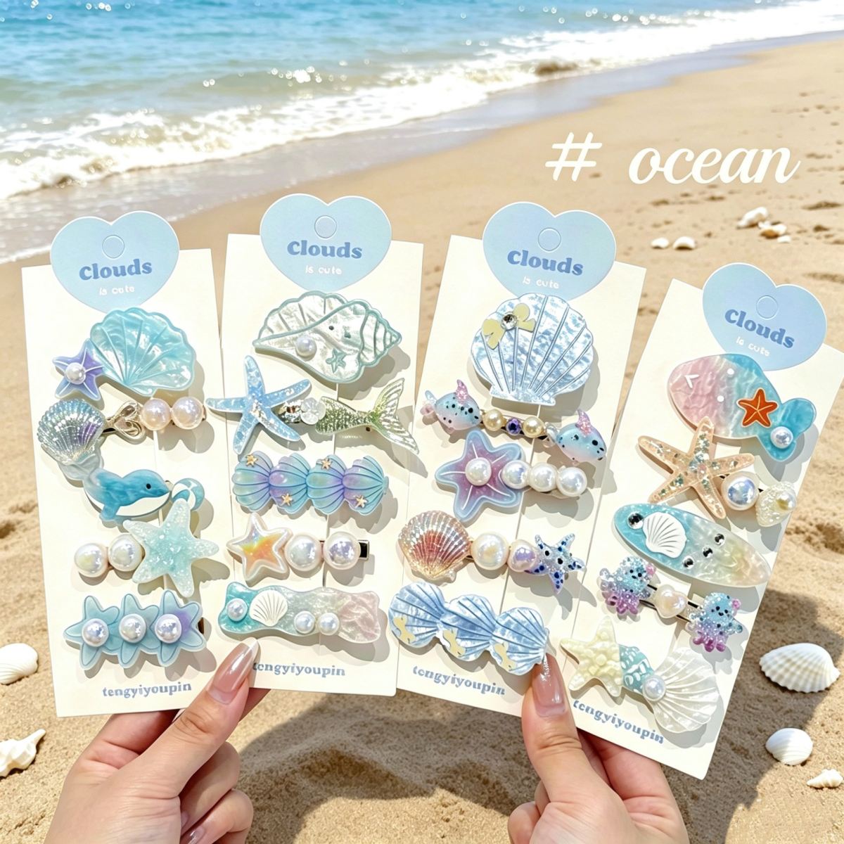 Beach Resort Style Acrylic Shell Conch Hair Clip Set