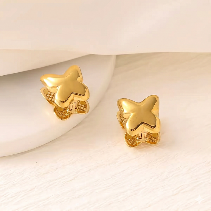 Chunky 3D Butterfly Huggie Hoop Earrings For Women, 18K Gold Plated Stainless Steel Puffy Animal Insect Earrings, Cute Minimalist Jewelry Gift