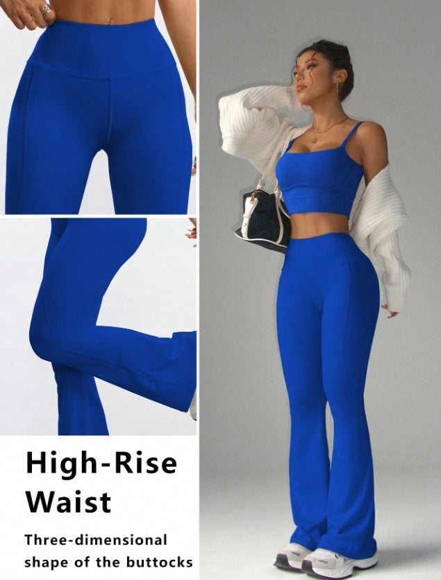 High-waisted Casual Flared Pants For Fitness And Sports