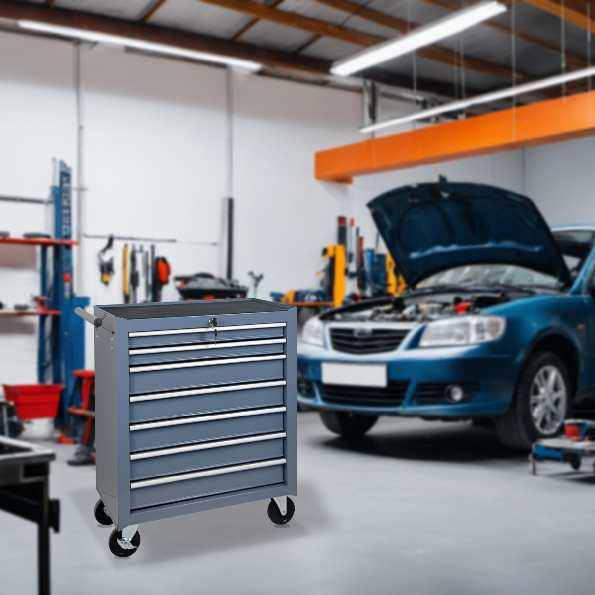 Rolling Tool Chest with 7-Drawer Tool Box with Wheels Multifunctional Tool Cart Mechanic Tool Storage Cabinet for Garage, Warehouse, Workshop, Repair Shop -GREY
