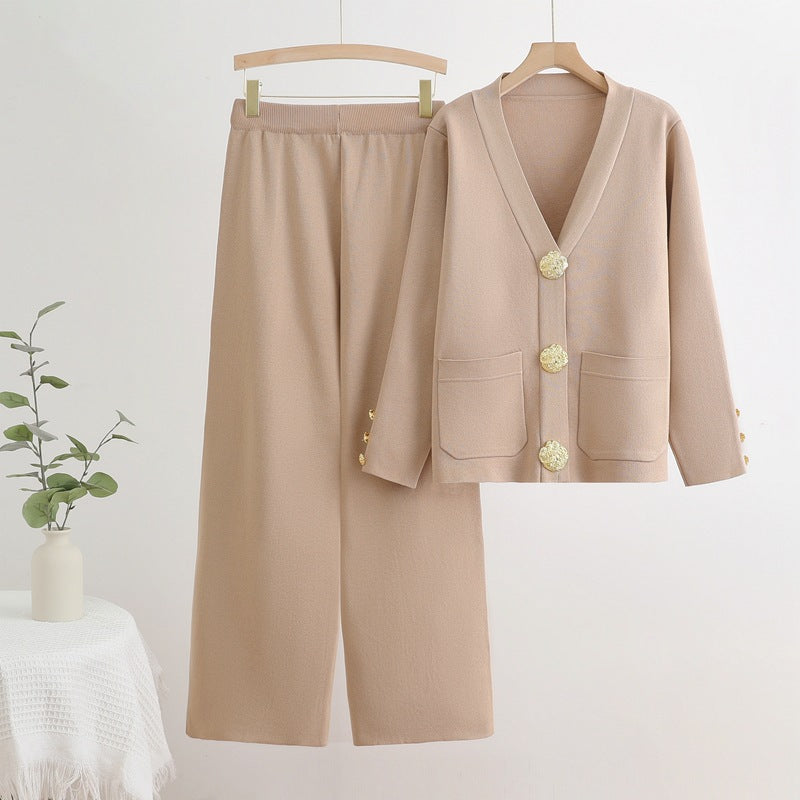Womens New AutumnWinter Loose Casual Wide-Leg Pants Set