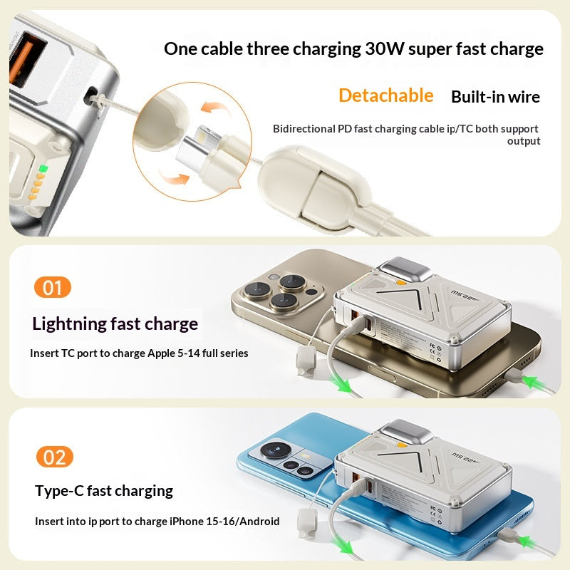 35W Fast-Charging Power Bank With Built-in Cable And Magnetic Attachment For Mobile Devices