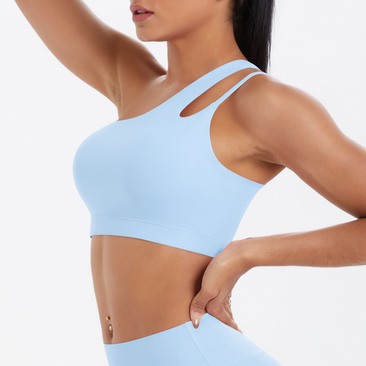 One-Shoulder Back-Slimming Yoga Bra Nude-Looking Push-Up Sports Underwear