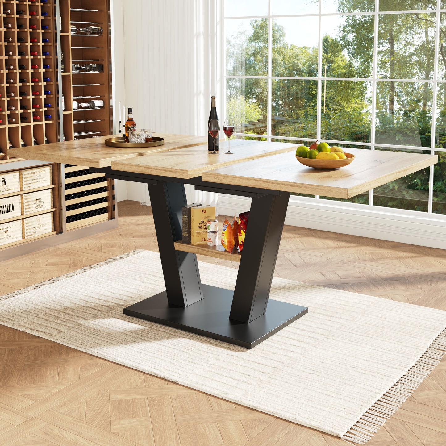 Telescopic Dining Table  118-157X70X75cm , Table, Kitchen Table, Extendable Table, Extendable To 118-157cm With The Help Of Internal Inserts, For Kitchen And Living Room, Wood-coloured Dining Table