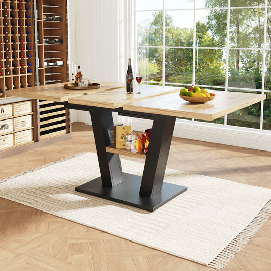 Telescopic Dining Table  118-157X70X75cm , Table, Kitchen Table, Extendable Table, Extendable To 118-157cm With The Help Of Internal Inserts, For Kitchen And Living Room, Wood-coloured Dining Table