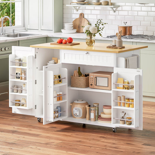 Mobile Kitchen Island With Folding Worktop, Kitchen Trolley, Bar Table, With Drawer And Storage Cabinet, 3 Door Shelves, 120 X 45  X92 Cm