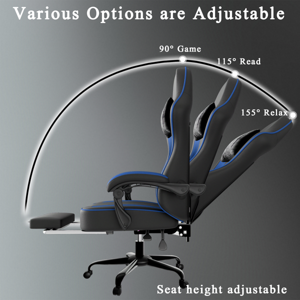 Gaming Chair With Pocket Spring Cushion And Footrest, Ergonomic Computer Chair For Adults, Breathable PU Leather Game Chair, Adjustable Headrest And Lumbar Support Office Desk Chair