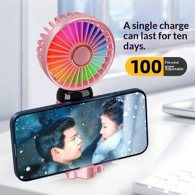 Seven-color Handheld Outdoor Mini Fan USB-charging Mini Portable Digital Display Folding Fan